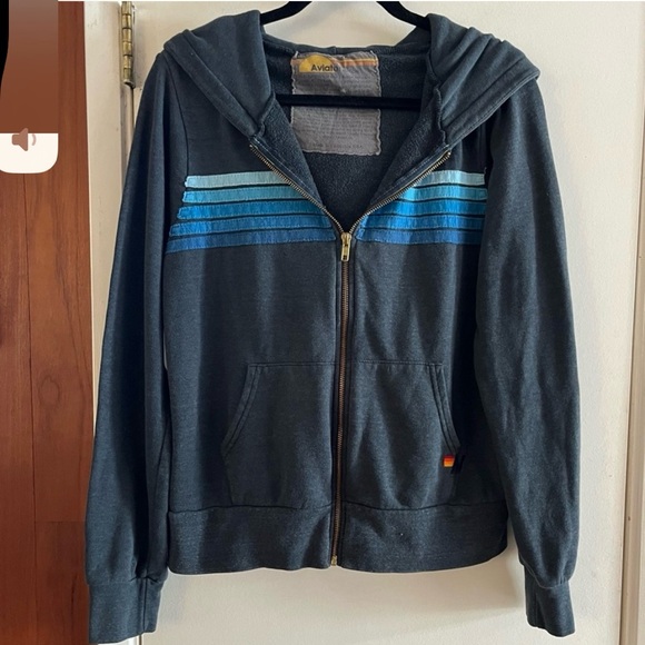 Aviator Nation Blue 5 Stripe Zip Up Hoodie - Picture 1 of 3